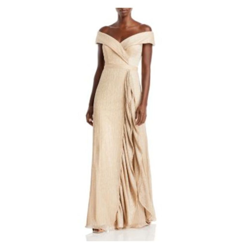 AQUA FORMAL Womens Lined Short Sleeve Full-Length Evening Gown Dress